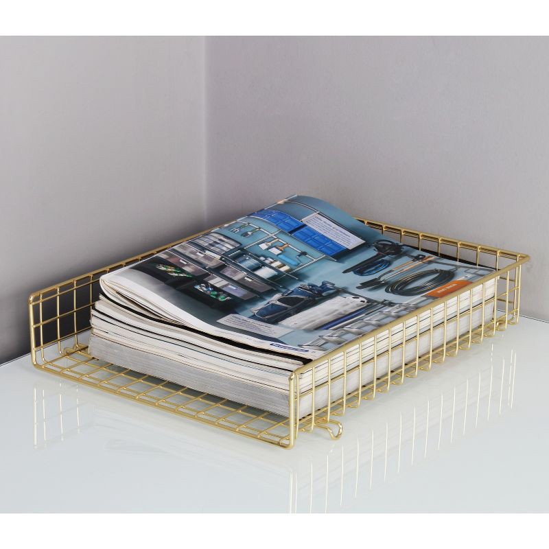 slide 3 of 4, Grid Wire Letter Tray Gold - Threshold™: Steel Desk Organizer for Office Supplies & Organization, 1 ct