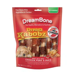 DreamBone Rawhide Free Dream Kabobz with Real Chicken,Beef and Pork Dog Treats - 18ct