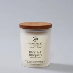 3.7oz Frosted Glass Peace + Tranquility Lidded Jar Candle White 3.7oz - Mind & Body by Chesapeake Bay Candle: Soy Wax, Essential Oils