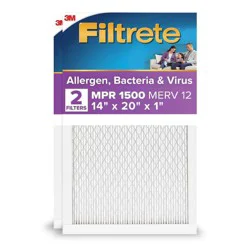 Filtrete 14x20x1 2pk Allergen Bacteria and Virus Air Filter 1500 MPR: Electrostatic Furnace Filter, MERV 12, Captures Dust & Pollen