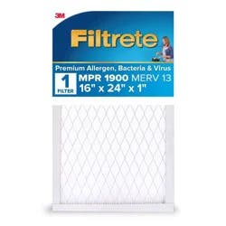 Filtrete 16x24x1 Premium Allergen Bacteria and Virus Air Filter 1900 MPR: MERV 13, Electrostatic, Captures Dust & Pollen