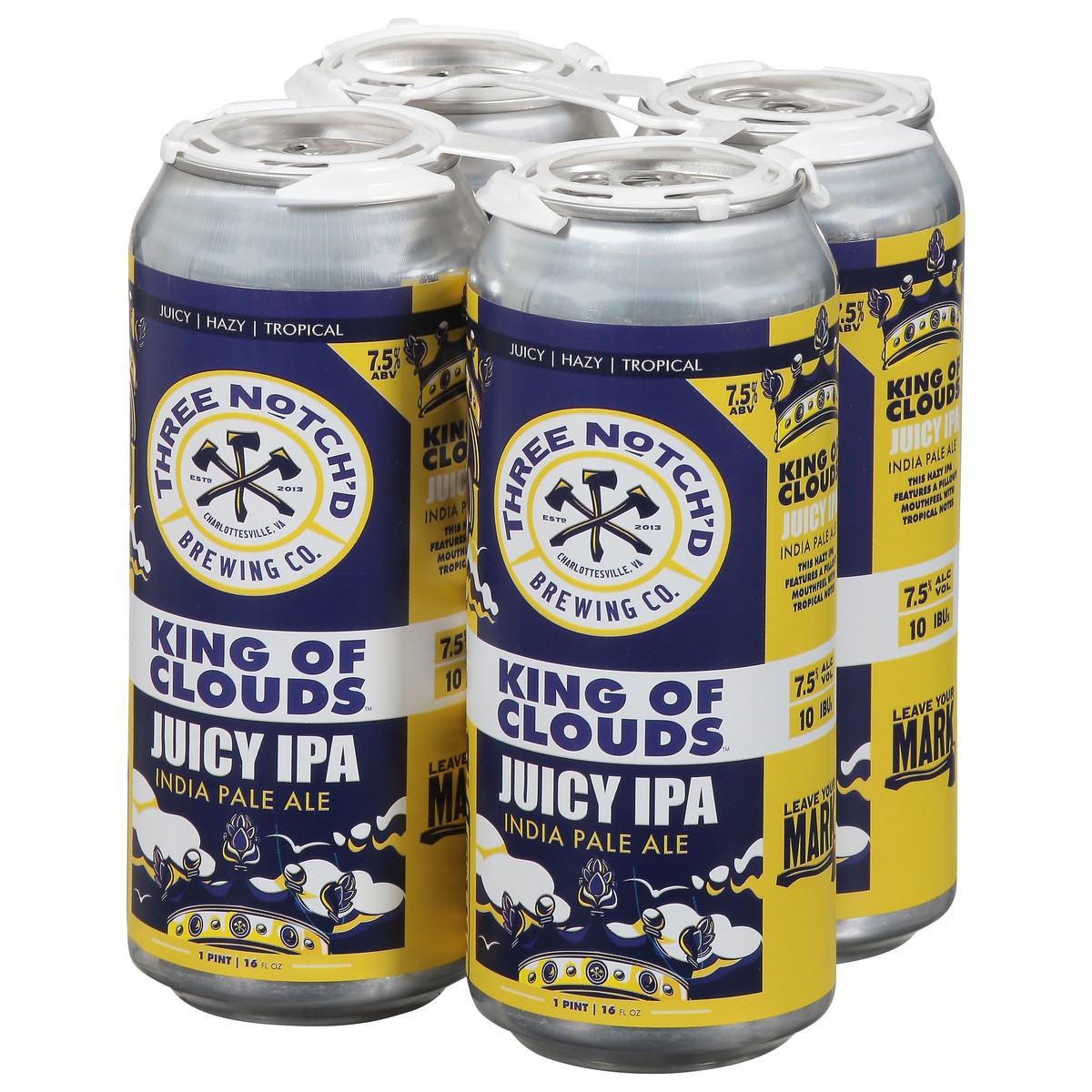 slide 6 of 10, Three Notch'd Juicy IPA King of Clouds Beer 4 - 16 fl oz Cans, 48 oz