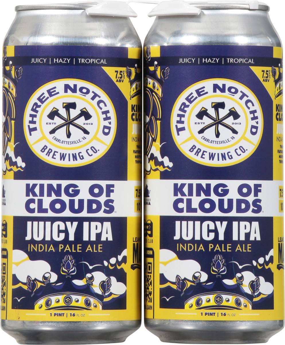 slide 10 of 10, Three Notch'd Juicy IPA King of Clouds Beer 4 - 16 fl oz Cans, 48 oz