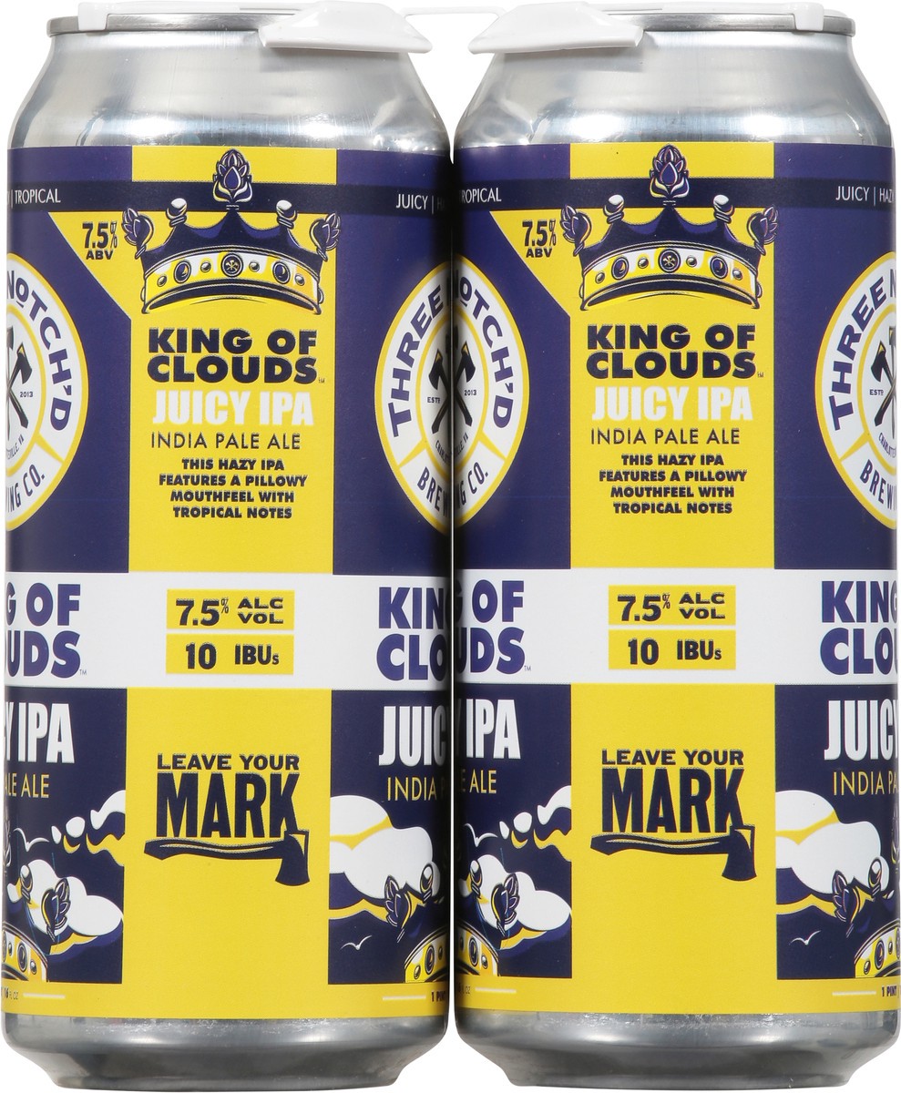 slide 4 of 10, Three Notch'd Juicy IPA King of Clouds Beer 4 - 16 fl oz Cans, 48 oz