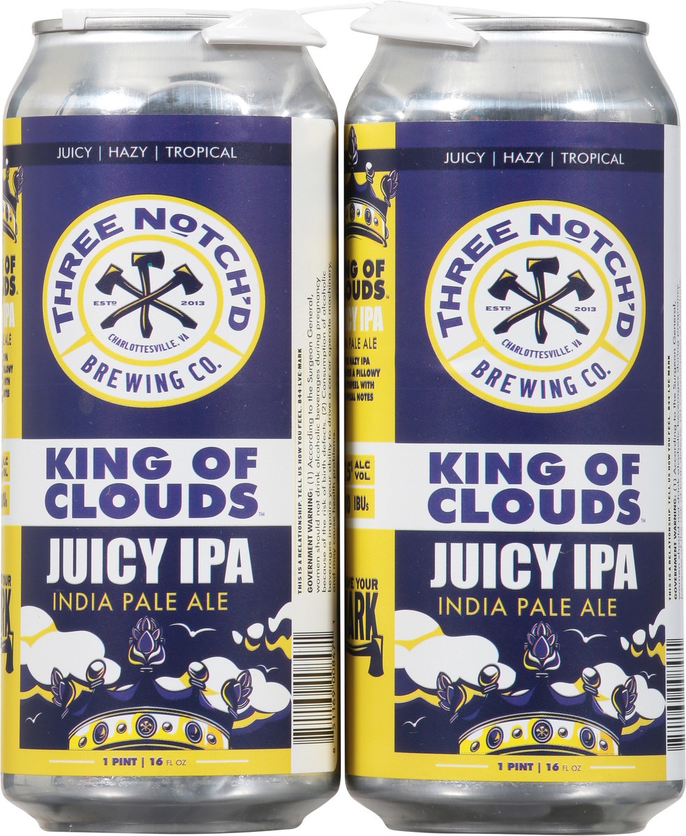 slide 5 of 10, Three Notch'd Juicy IPA King of Clouds Beer 4 - 16 fl oz Cans, 48 oz
