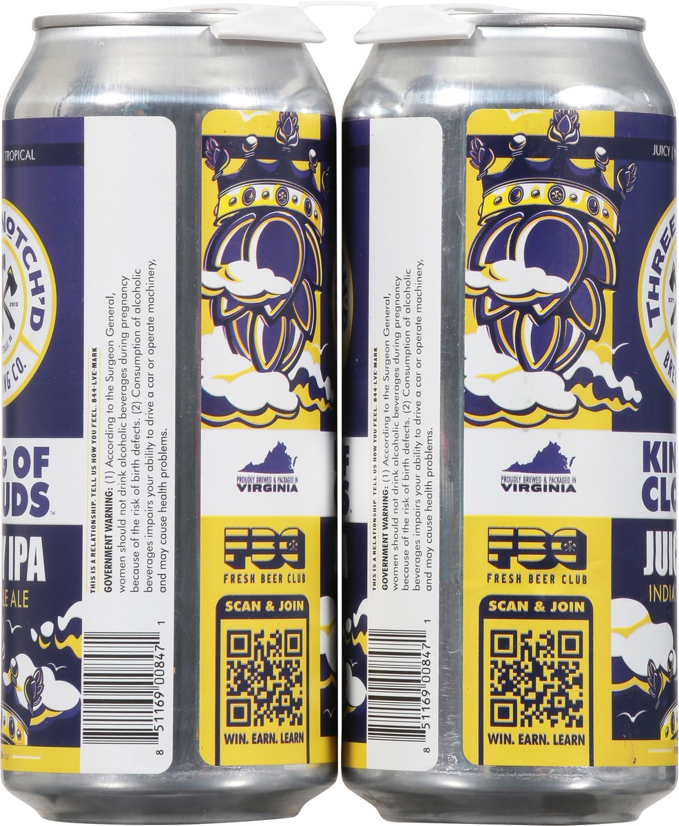 slide 7 of 10, Three Notch'd Juicy IPA King of Clouds Beer 4 - 16 fl oz Cans, 48 oz