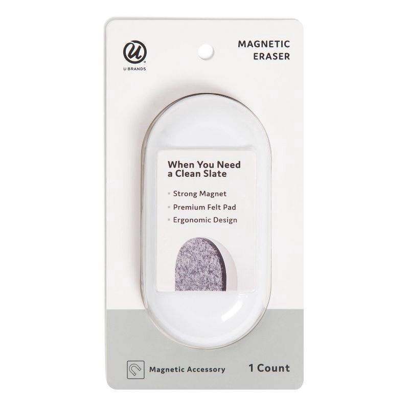 slide 2 of 3, U Brands 3.5" x 7" Magnetic Board Eraser White: Dry Erase & Chalkboard Accessory, Fabric & Plastic, Gray/Black, 1 ct