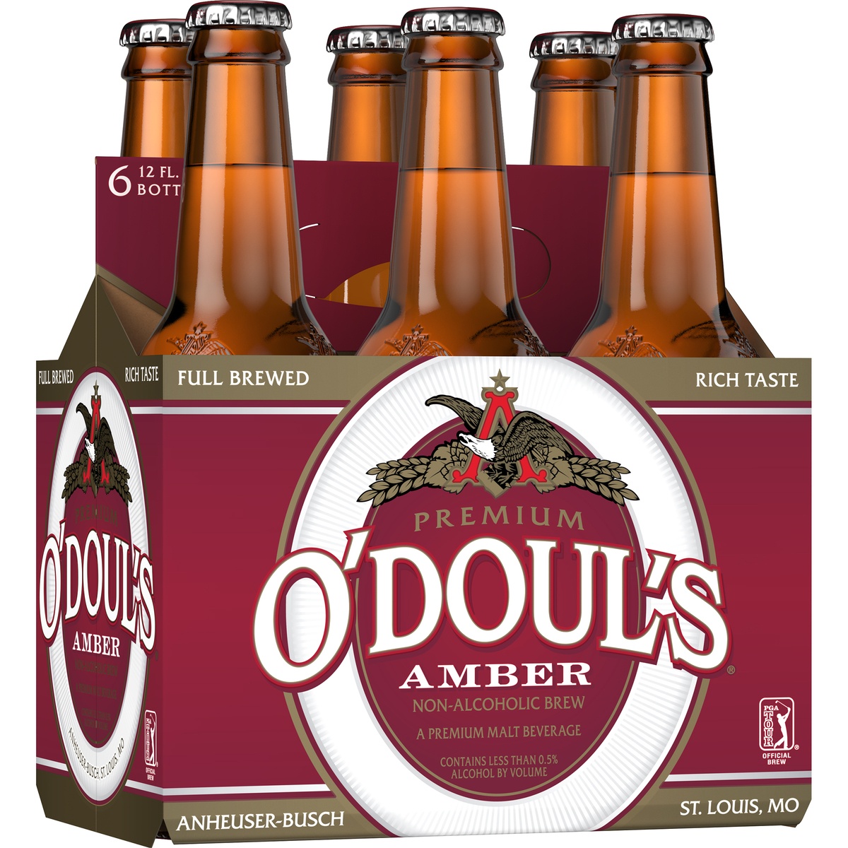 slide 2 of 3, O'Doul's Premium Amber Non-Alcoholic Beer, 0.5% ABV, 6 ct; 12 fl oz