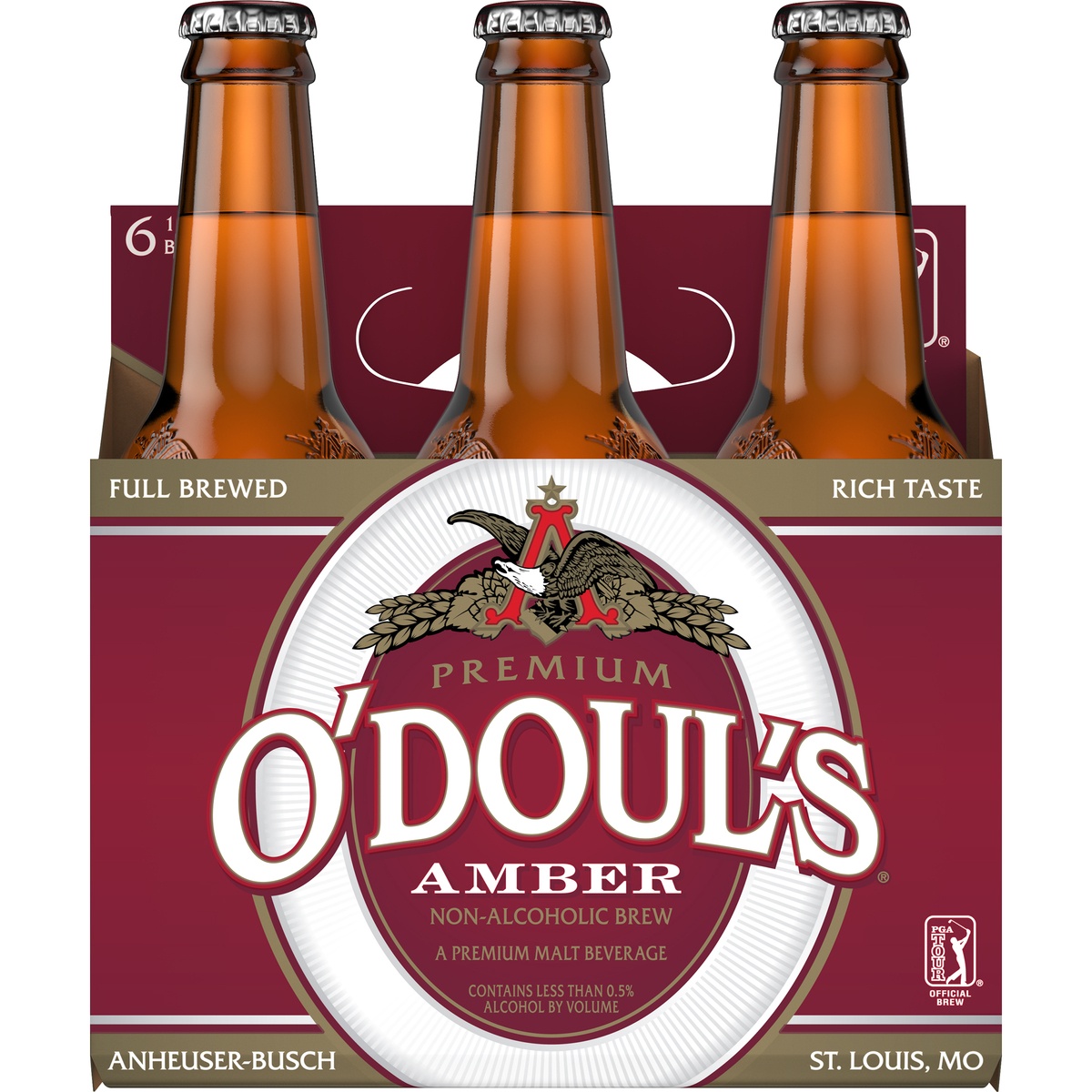 slide 1 of 3, O'Doul's Premium Amber Non-Alcoholic Beer, 0.5% ABV, 6 ct; 12 fl oz