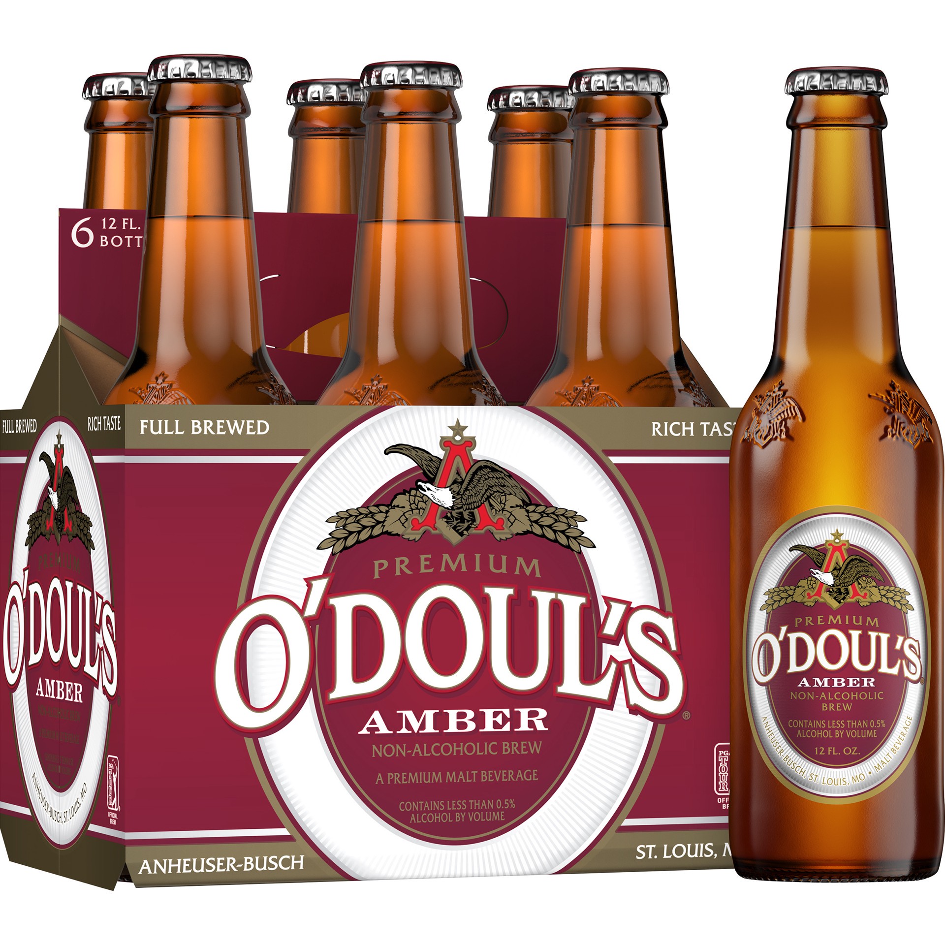 slide 1 of 5, O'doul's Amber O'Doul's Premium Amber Non-Alcoholic Beer, 6 Pack 12 fl. oz. Bottles, 0.5% ABV, 6 ct; 12 oz
