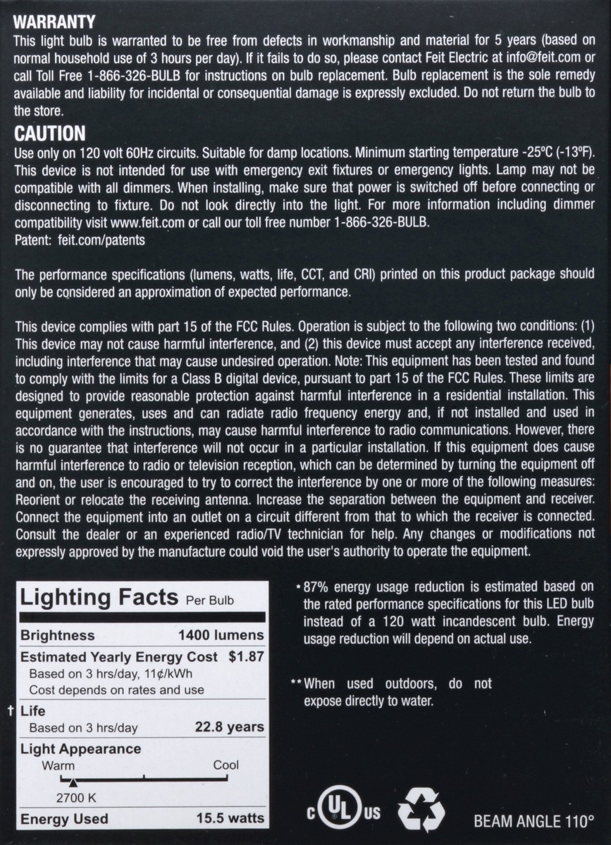slide 5 of 8, Feit Electric Enhance Vivid Natural Light BR40 120-Watt LED Flood Bulb, 1 ct