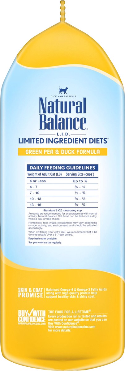 slide 8 of 8, Natural Balance L.I.D. Limited Ingredient Diets Green Pea & Duck Formula Dry Cat Food, 5-Pound, 5 lb