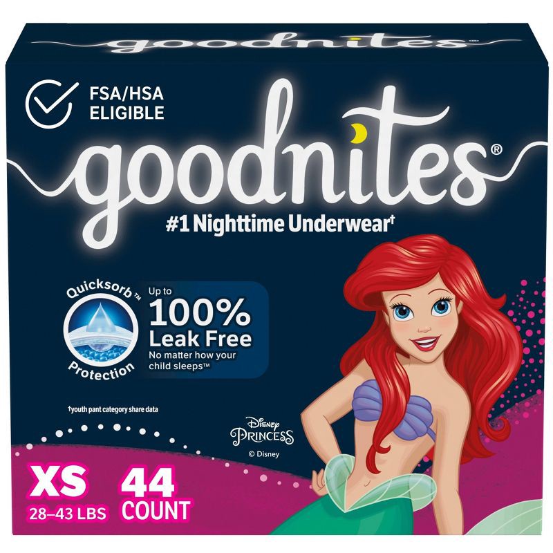 slide 1 of 9, Goodnites Girls' Nighttime Bedwetting Underwear - XS - Giga Pack - 44ct, 44 ct