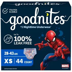 Goodnites Boys' Nighttime Bedwetting Disposable Underwear - Size XS - 44ct: Hypoallergenic, Paraben-Free, Sulfate-Free, Non-Toxic