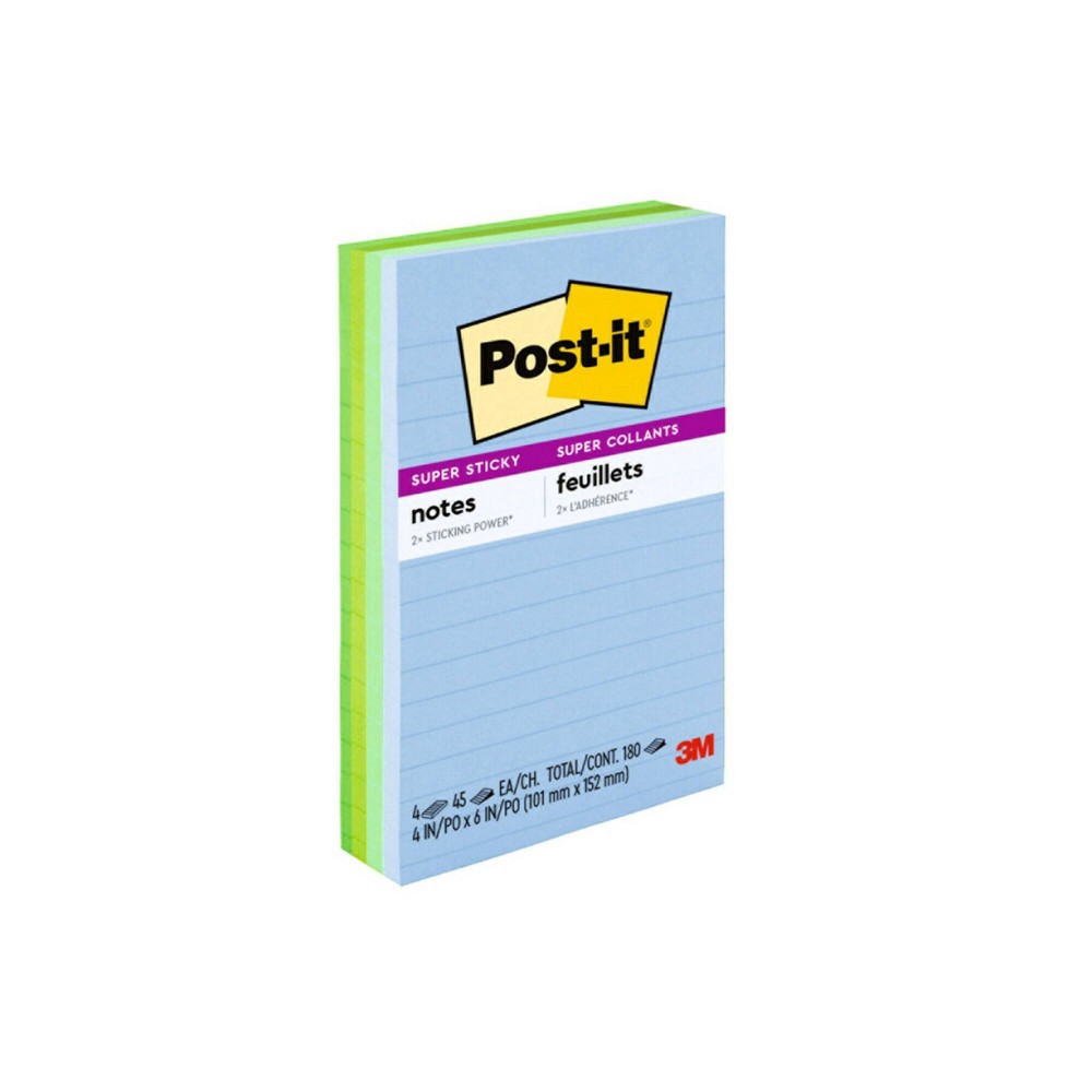 slide 2 of 6, Post-it 4pk 4" x 6" Super Sticky Notes 45 Sheets/Pad, 4 ct, 45 sheets