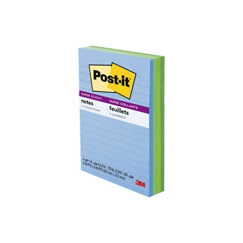 slide 3 of 6, Post-it 4pk 4" x 6" Super Sticky Notes 45 Sheets/Pad, 4 ct, 45 sheets