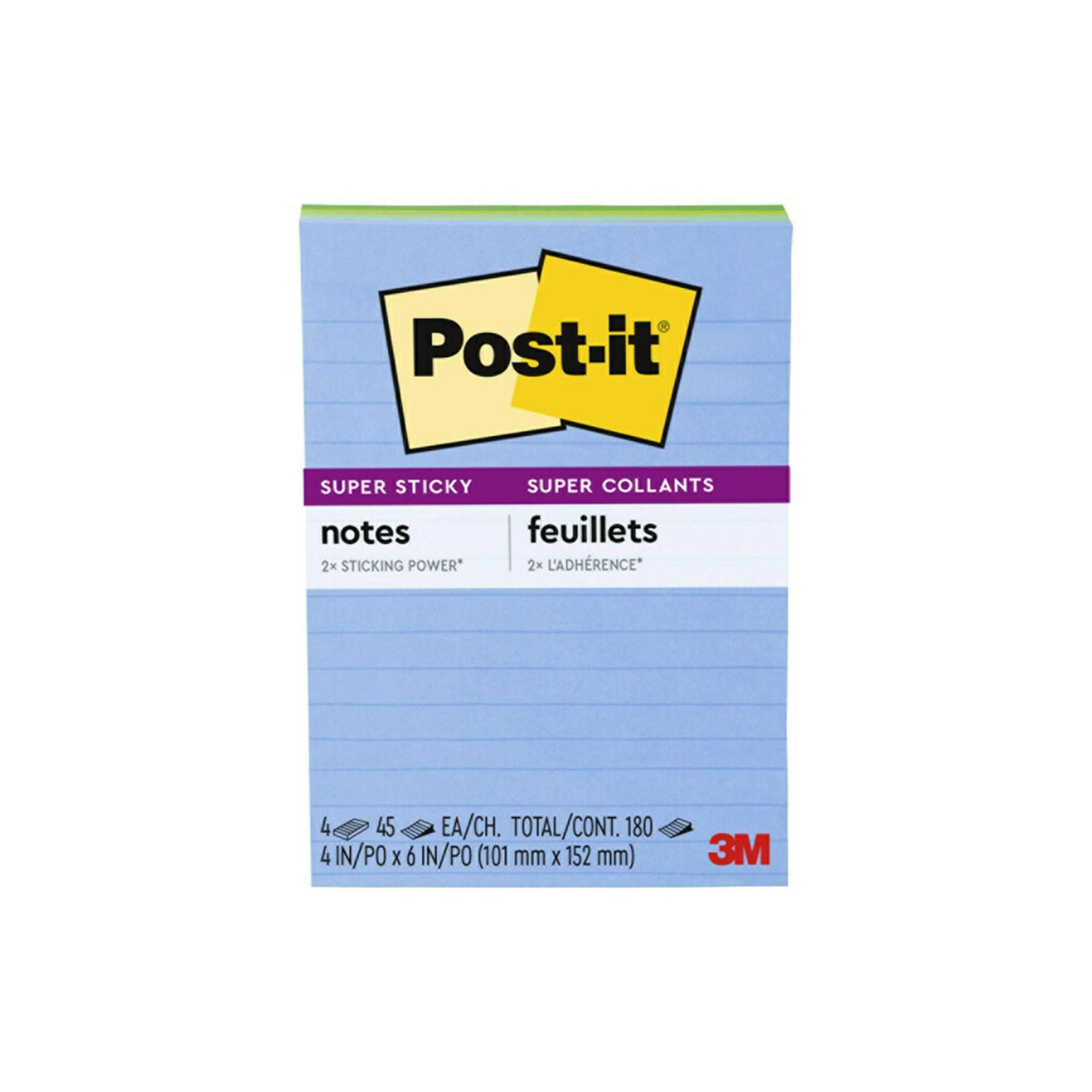 slide 1 of 6, Post-it 4pk 4" x 6" Super Sticky Notes 45 Sheets/Pad, 4 ct, 45 sheets