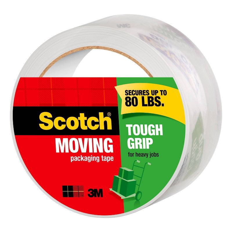 slide 2 of 14, Scotch Tough Grip Moving Tape: Clear Packing Tape, 1.88" Width, 2362" Length, Moving Supplies, 1 ct