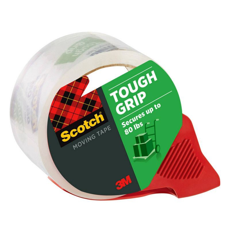 slide 10 of 15, Scotch Tough Grip Moving Tape with Dispenser, 1ct: Heavy Duty Packing Tape for Moving Supplies & Boxes, 1.88" x 1966", 1 ct