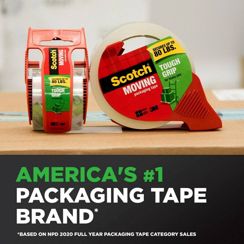 slide 12 of 13, Scotch 3pk Tough Grip Moving Tape: Clear Packing Tape for Shipping & Refill, 1.88" Width, 1375" Length, 3 ct