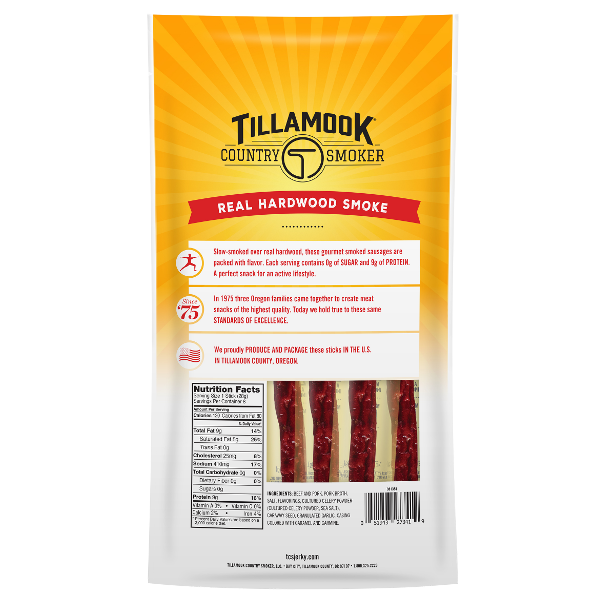 slide 2 of 2, Tillamook Country Smoker Zero Sugar Original Smoked Sausages 8 - 1 oz ea, 8 ct