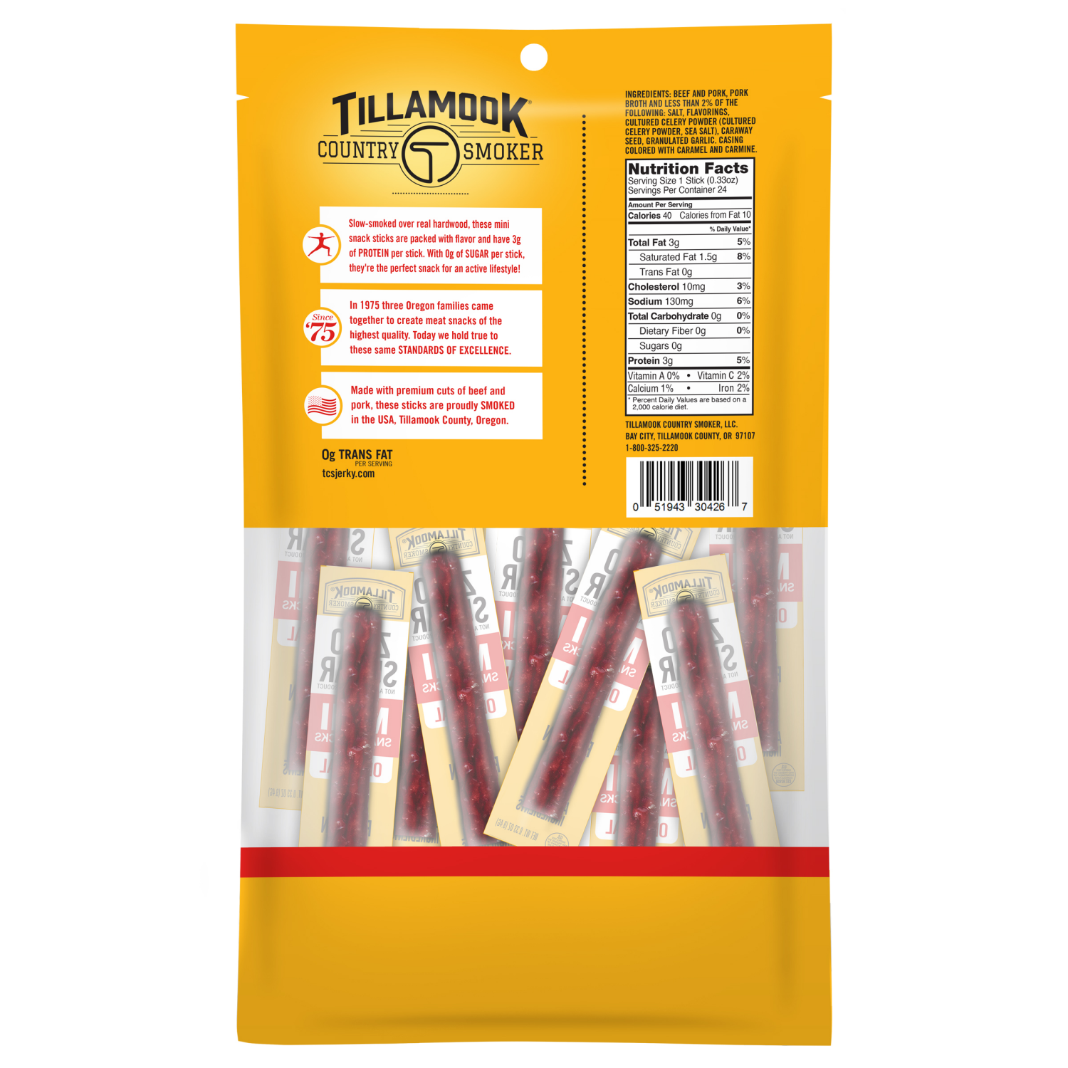 slide 2 of 2, Tillamook Country Smoker Zero Sugar Original Mini Snack Sticks 24 - 0.33 oz Each, 24 ct