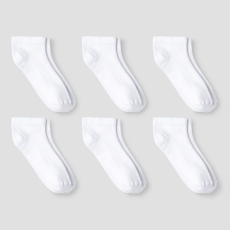 slide 1 of 1, Toddler 6pk Low Cut Socks - Cat & Jack™ White 2T-3T: Nonslip Grippers, Knit Fabric, 6 ct