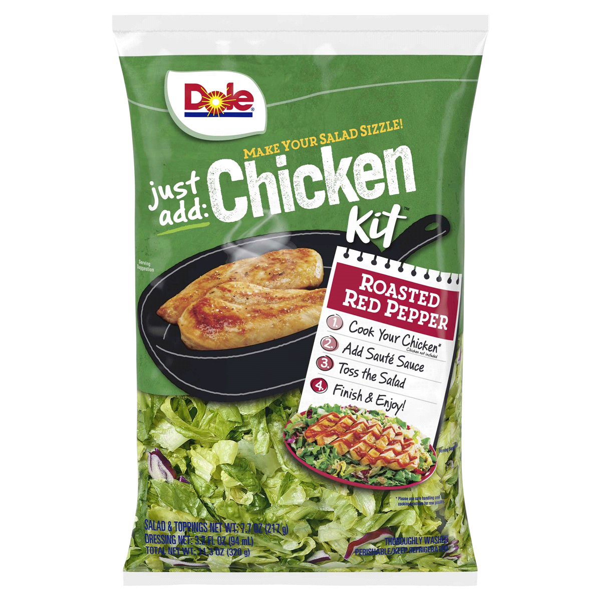 slide 1 of 1, Dole Just Add Chicken Roasted Red Pepper Salad 11.3Oz, 12 oz