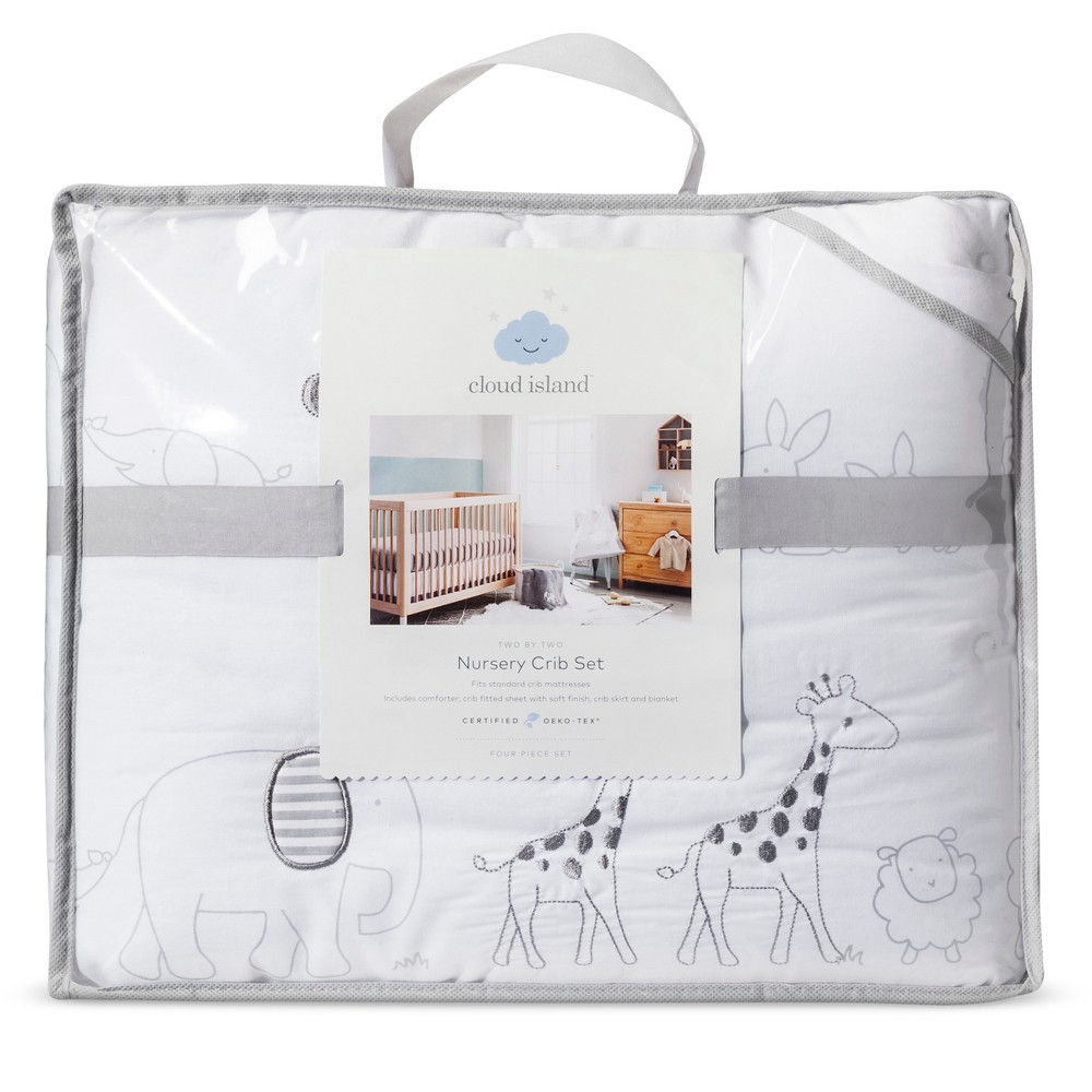 slide 2 of 7, Crib Bedding Set Two by Two 4pc - Cloud Island Gray, 4 ct