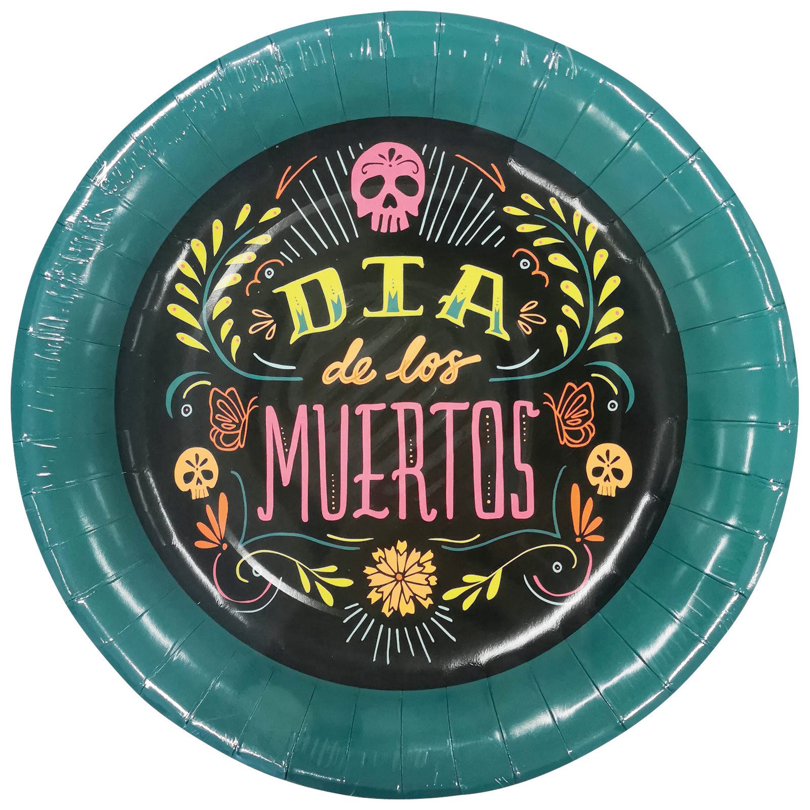 slide 1 of 1, Destination Holiday Dia De Los Muertos Black Paper Plates, 9 in