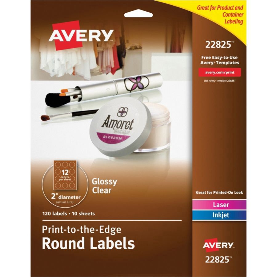 slide 4 of 6, Avery Easy Peel Trueblock Print-To-The-Edge Inkjet/Laser Labels, Round, 22825, Glossy Clear, 120 ct; 2 in