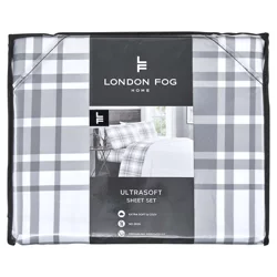 London Fog Full Gray Plaid Sheet Set