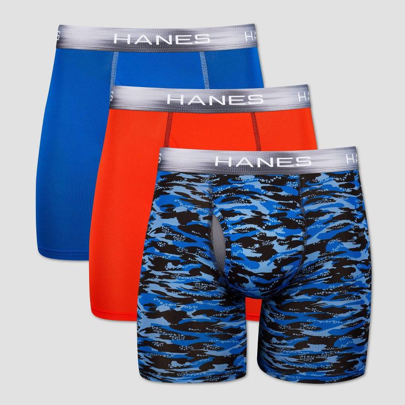 slide 1 of 3, Hanes Premium Men's Performance Boxer Briefs 3pk - Blue/Red XL, 3 ct