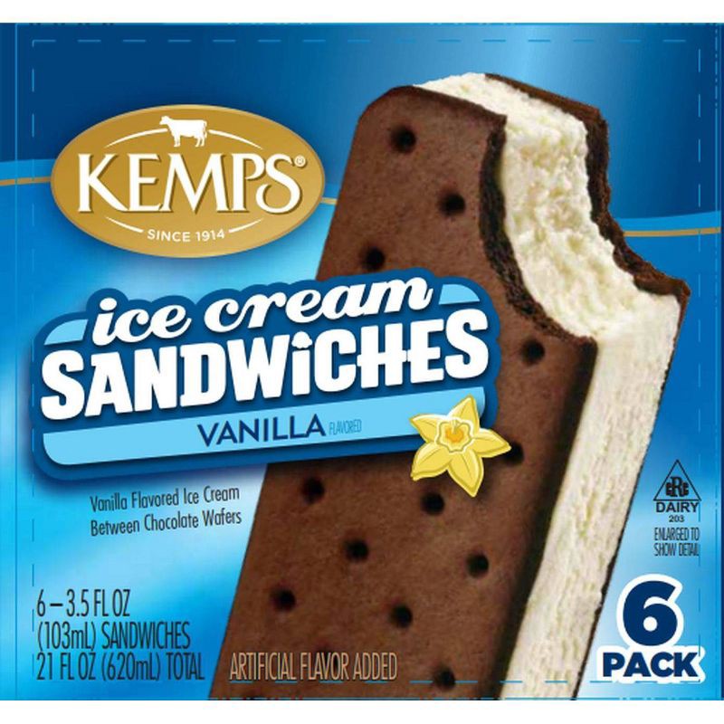 slide 2 of 2, Kemps Vanilla Ice Cream Sandwich - 6pk, 6 ct