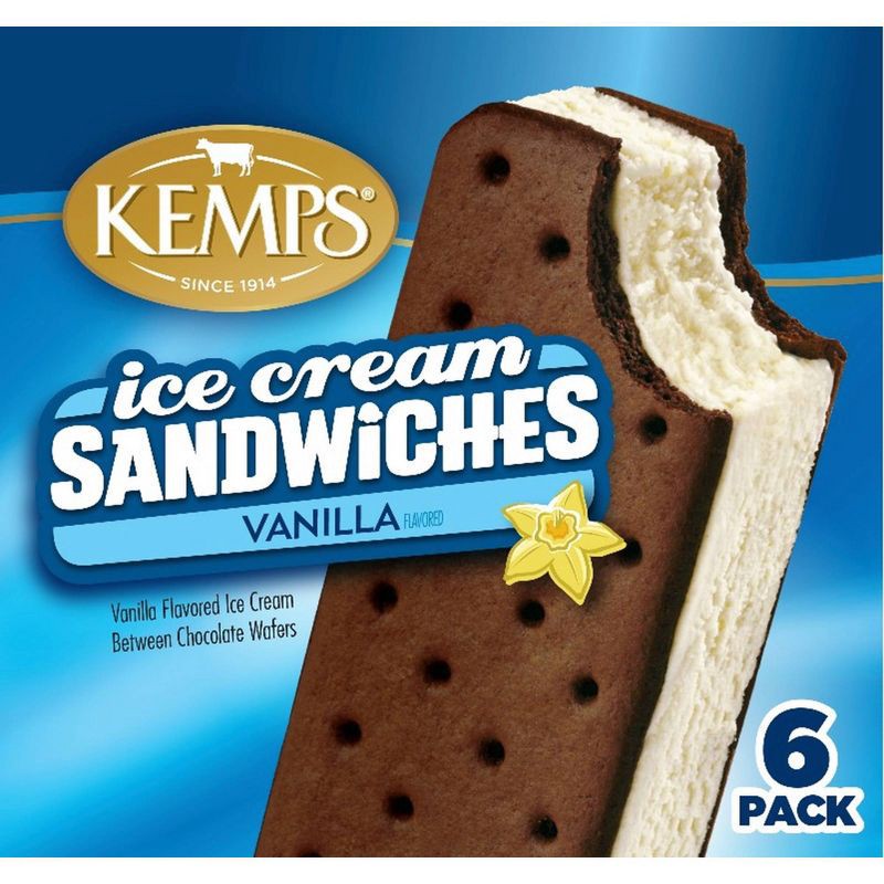 slide 1 of 2, Kemps Vanilla Ice Cream Sandwich - 6pk, 6 ct
