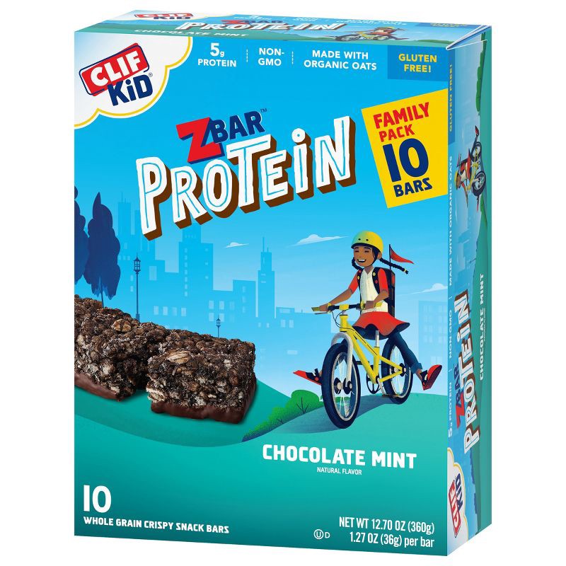 slide 3 of 8, CLIF ZBAR PROTEIN CLIF Kid ZBAR Protein Chocolate Mint Snack Bars - 10ct, 10 ct