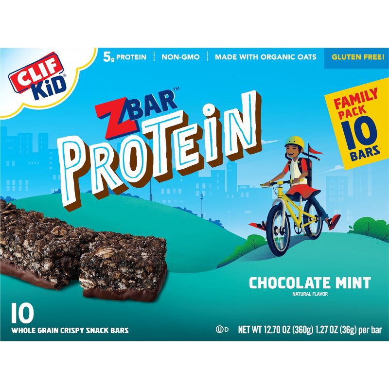 slide 5 of 8, CLIF ZBAR PROTEIN CLIF Kid ZBAR Protein Chocolate Mint Snack Bars - 10ct, 10 ct