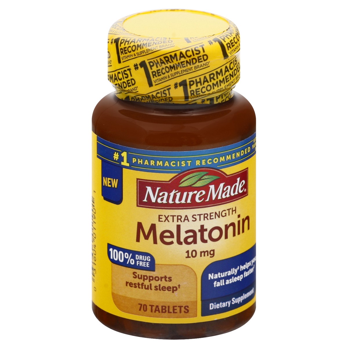 slide 7 of 12, Nature Made Melatonin 10mg Maximum Strength Tablets, 100% Drug Free Sleep Aid for Adults, 70 Count, 70 Day Supply, 70 ct