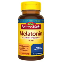 Nature Made Melatonin 10mg Maximum Strength Tablets, 100% Drug Free Sleep Aid for Adults, Melatonin for Adults, 70 Count, 70 Day Supply