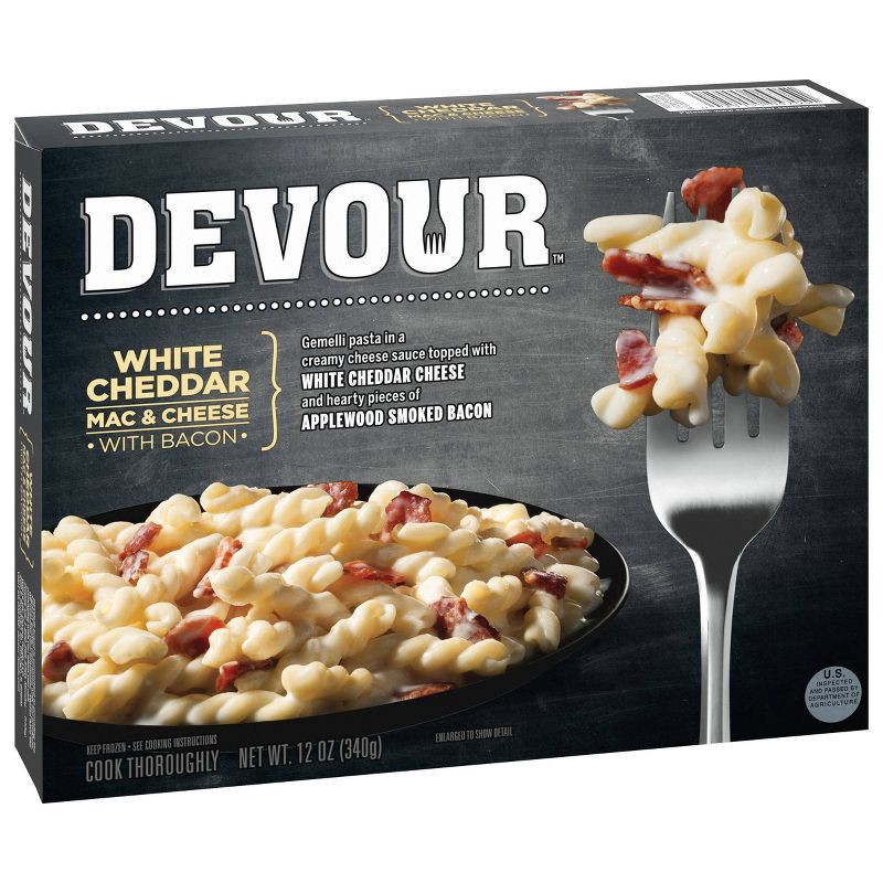 slide 6 of 9, Devour Frozen White Cheddar Mac & Cheese with Bacon - 12oz, 12 oz