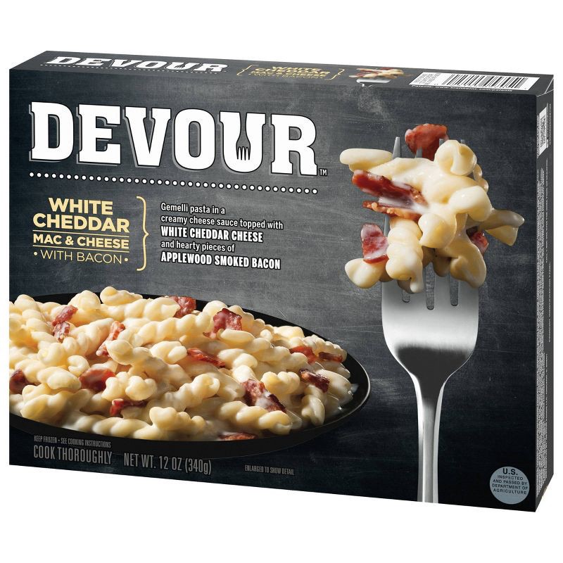 slide 7 of 9, Devour Frozen White Cheddar Mac & Cheese with Bacon - 12oz, 12 oz