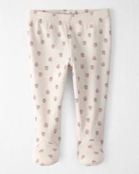 Baby Girl Organic Cotton Rib Footed Pants in Strawberry Print - 6m