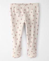 Baby Girl Organic Cotton Rib Footed Pants in Strawberry Print - 6m