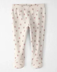 Baby Girl Organic Cotton Rib Footed Pants in Strawberry Print - 6m