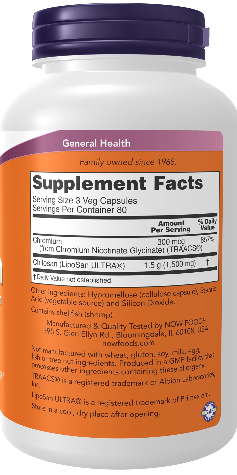 slide 4 of 4, NOW Chitosan 500 mg plus Chromium - 240 Veg Capsules, 240 ct