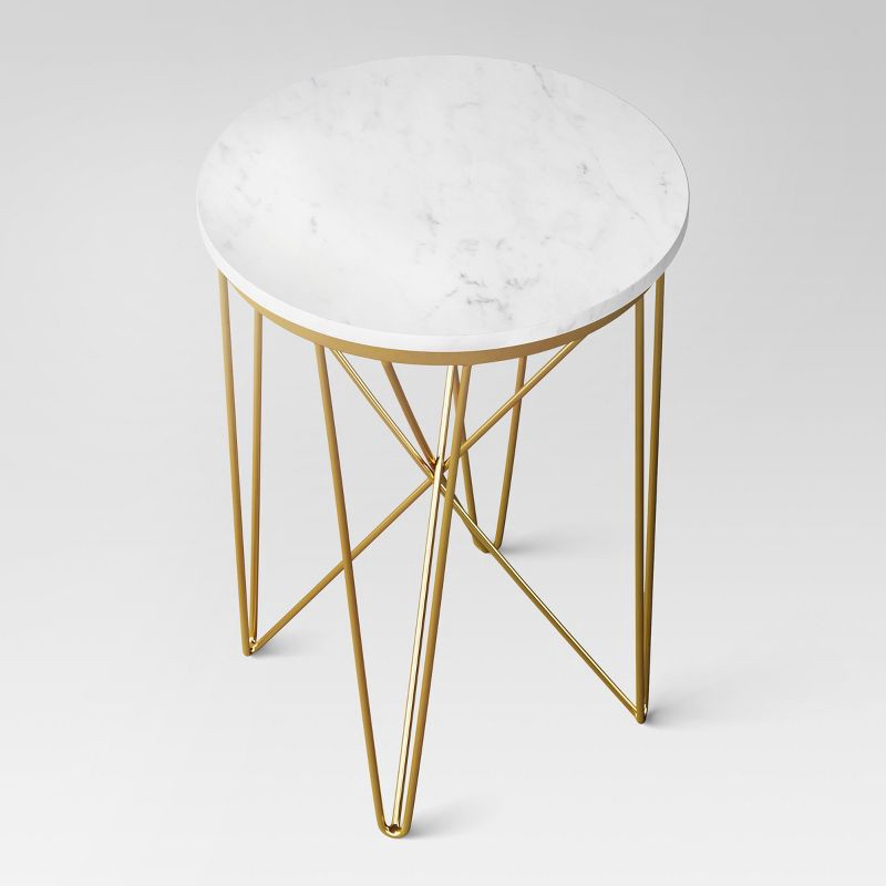 slide 3 of 5, Marble Top Round Table Gold - Threshold™: Luxury Glam Steel Frame, No Assembly, Lacquered Finish, 1 ct