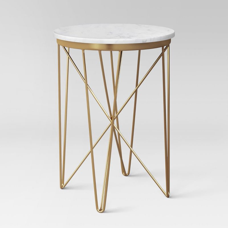 slide 1 of 5, Marble Top Round Table Gold - Threshold™: Luxury Glam Steel Frame, No Assembly, Lacquered Finish, 1 ct