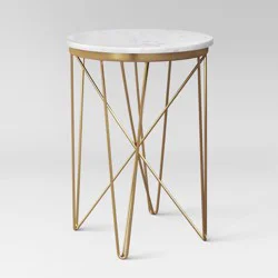 Marble Top Round Table Gold - Threshold™: Luxury Glam Steel Frame, No Assembly, Lacquered Finish