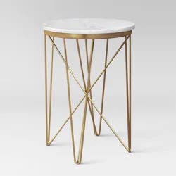 Marble Top Round Table Gold - Threshold™: Luxury Glam Steel Frame, No Assembly, Lacquered Finish