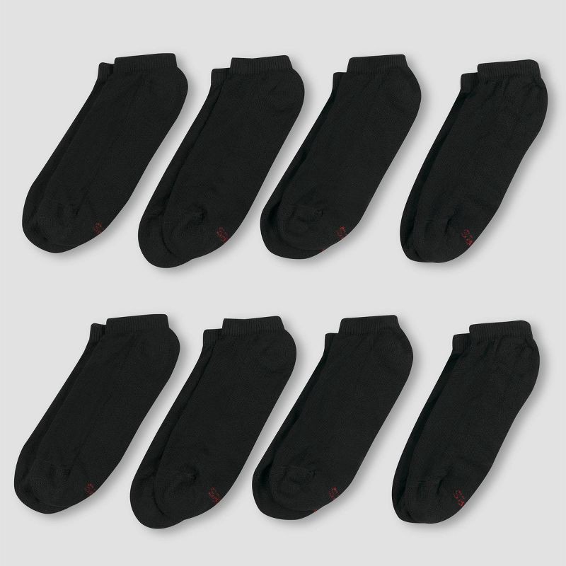 slide 2 of 3, Men's Hanes Low Cut Socks with FreshIQ 8pk - Black: Moisture Wicking, Reinforced Heel & Toe, 8 ct